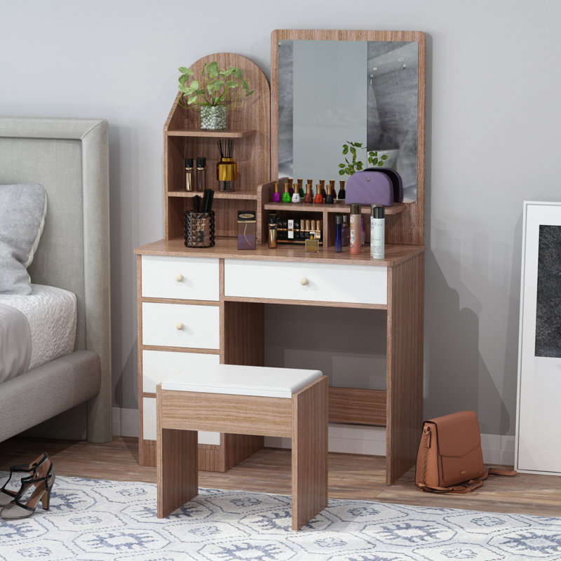 Ebern Designs 55.3 Inch Wooden Dressing Table, Dressing Table, Jewelry